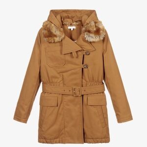 Chloe Tan Hooded Coat with Faux Fur Trim